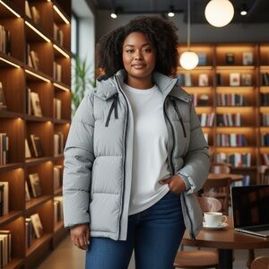 OROLAY Women’s Thickened Duck Down Jacket Gray Full Zip Warm Winter Coat